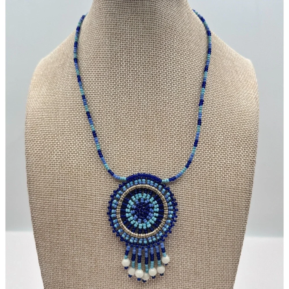 Vintage 90s Seed Beaded Dreamcatcher Necklace Women's Classic Fashion Jewelry - Picture 3 of 8